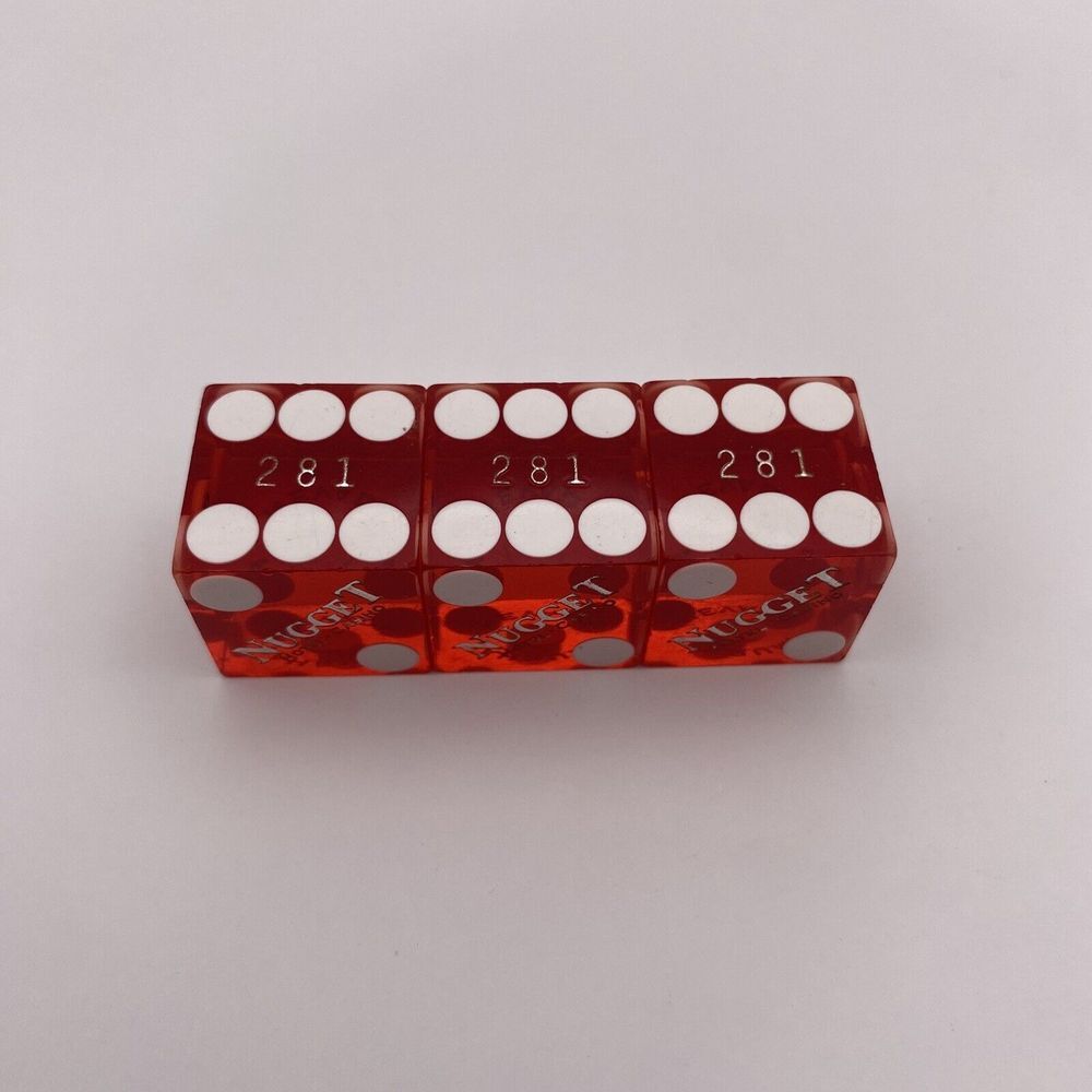 Set of 3 Vintage Dice Used at Nugget Pahrump NV Matching #281 Red